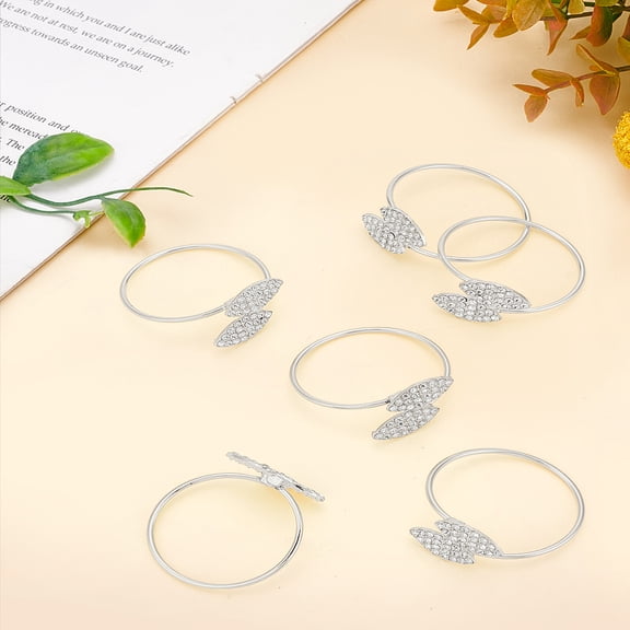 Double Leaves Alloy Rhinestone Napkin Rings Napkin Holder Adornment for Place Settings Silver 49x45.5x2mm