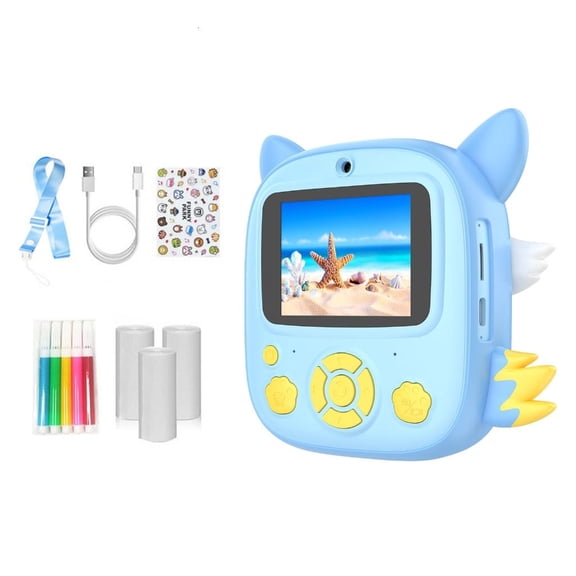 Double Lens Kids Photo Printer Camera 3Rolls Paper Pattern Shockproof Case