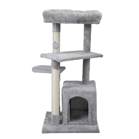 Double Level Cat Tree Stand House Pet Play House - 2 Colors Light Grey
