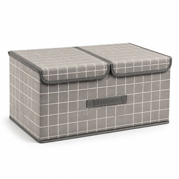 Double Lid Storage Box with Divided Compartments for Clothing and Accessories, Checkered Organizer for Bedroom and Living Space