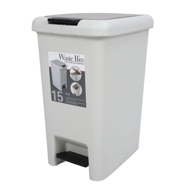 Double Lid Trash Can 15L Press Step On Dual Opening Garbage Waste Bin