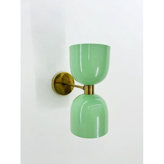 Double Light Green Modern Brass Wall Sconce Mid Century Style Stilonovo Handmade Brass Wall Lamp Vanity Light Bed Side Wall Lamp Handcraft