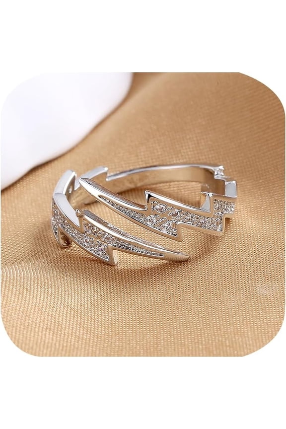 Double Lightning Knuckle Ring 925 Sterling Silver Plated Cubic Zirconia Flash Open Band Stackable Rings for Women Girls Statement Minimalist Expandable Finger Rings Comfort Fit Jewelry