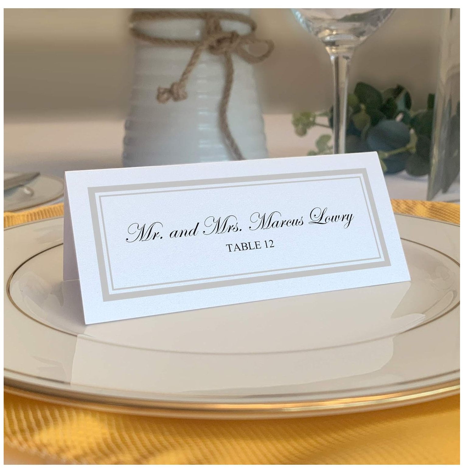 Double Line Border Printable Place Cards, Silver (Choose Color), Set of