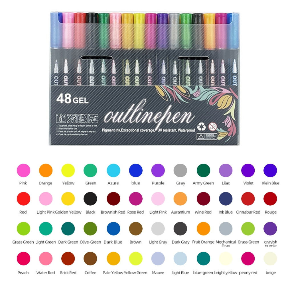 Double Line Glitter Outline Markers Glitter Pens With Metallic Ink For Creative