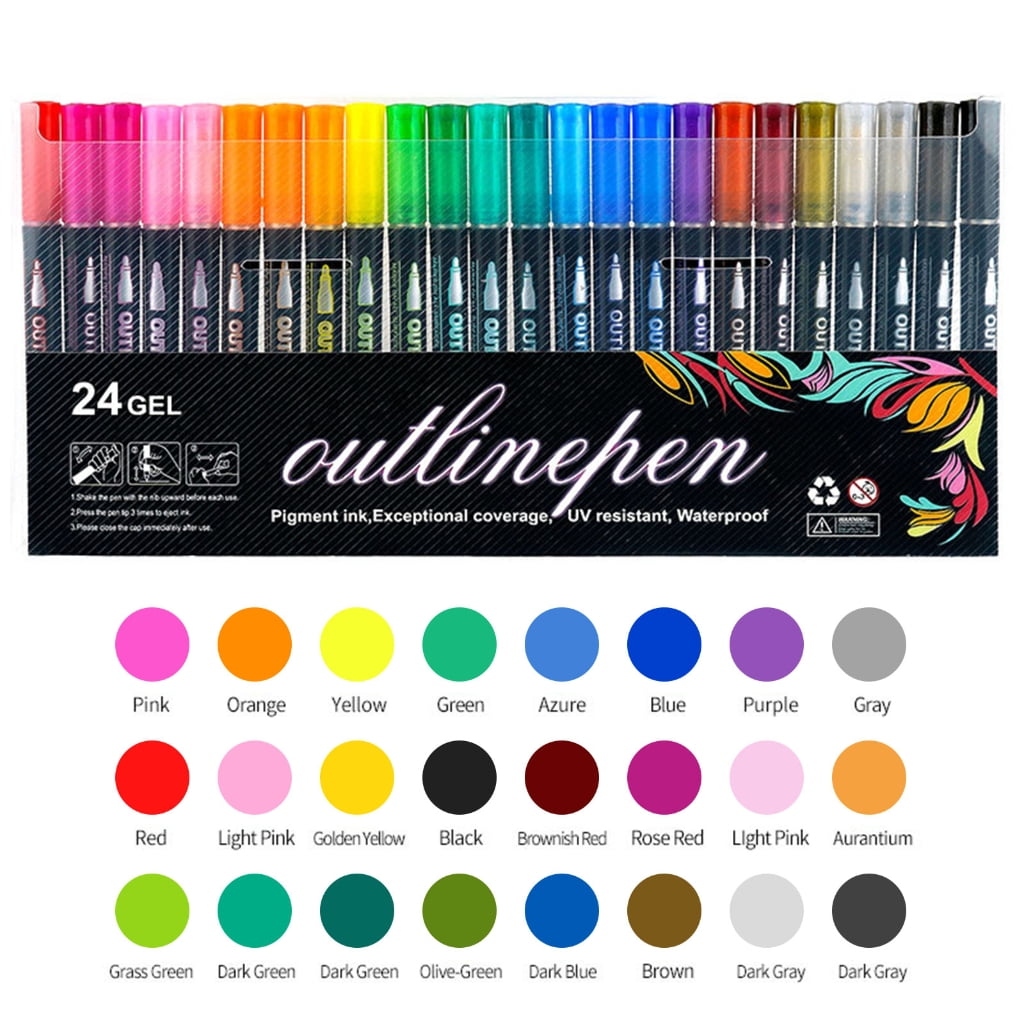 Double Line Glitter Outline Markers Glitter Pens With Metallic Ink For Creative