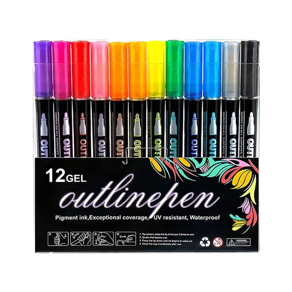 Double Line Outline Marker Pens for Highlighting and Decorative Artwork - Glitter Metal Pens for Guest Book, Crafts, Painting, and DIY Projects