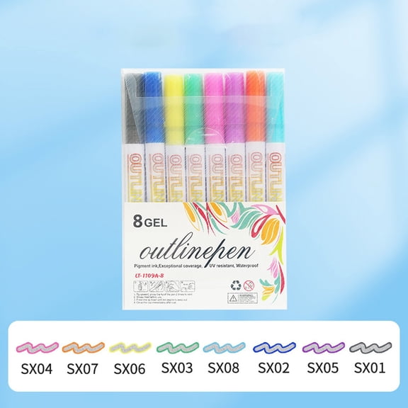 Double Line Outline Markers 8 Colors Super Squiggles Glitter Markers Self Outline Metallic Marker,Doodle Shimmer Marker Drawing Pens for Greeting Card,Birthday Gift,DIY Art Crafts