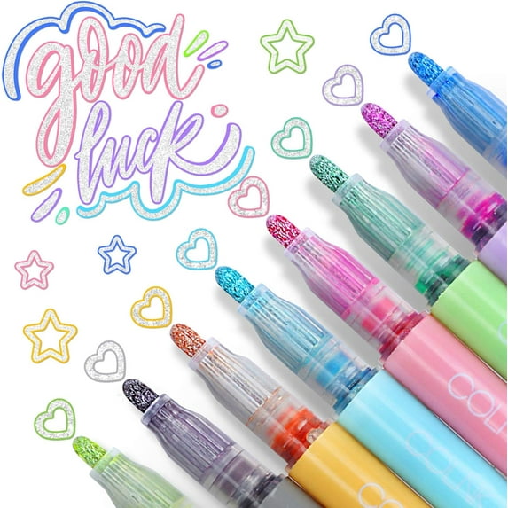 Shimmer Marker Set for Crafting, Double Line Outline Pens for Vivid Color Creativity, Quick-Drying Self-Outline Metallic Markers for Wide Application, Perfect for DIY Card Guest