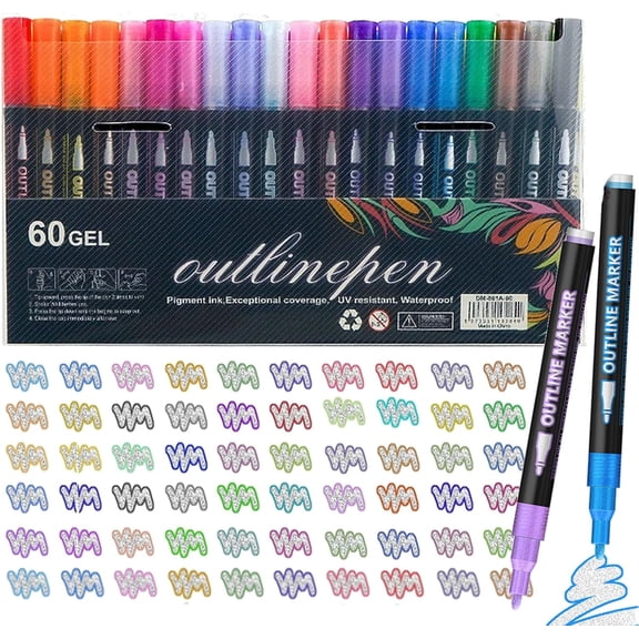Double Line Outline Markers, Dual-Line Contour Pen, Self-Outline Metallic Markers, Smooth & Quick-Dry Ink for Scrapbooking, Cards & DIY Crafts, And Doodling