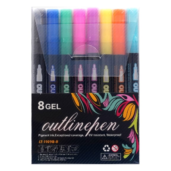 Double Line Outline Markers,Outline Markers Glitter Pens,Double Line Marker Pens,Doodle Glitter Pen for Drawing,Making Card,Craft Project,Diy Art Crafts,Greeting Cards,(8 Colors,3.58x5.3 in)
