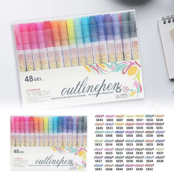 Double Line Outline Metallic Markers 8/12/24/36/48 Colors Squiggles Glitter Writing Drawing Pens