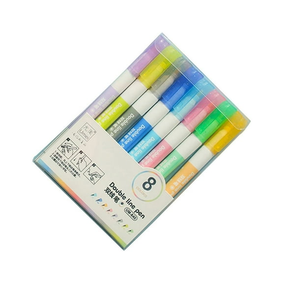 Double Line Outline Pen Metallic Marker Set, Water Based Color Painting Pens for Adult Coloring Books Scrapbooking, Double Line Art Supplies for Card Making Diy , One Box of Double-Line Pens (8 Pens)