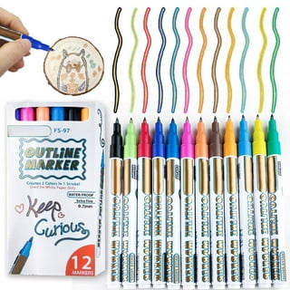 Beirui Doodle Dazzle Markers Dual Outline Line Doodle Pen, 12 Colors, Metal  Tip