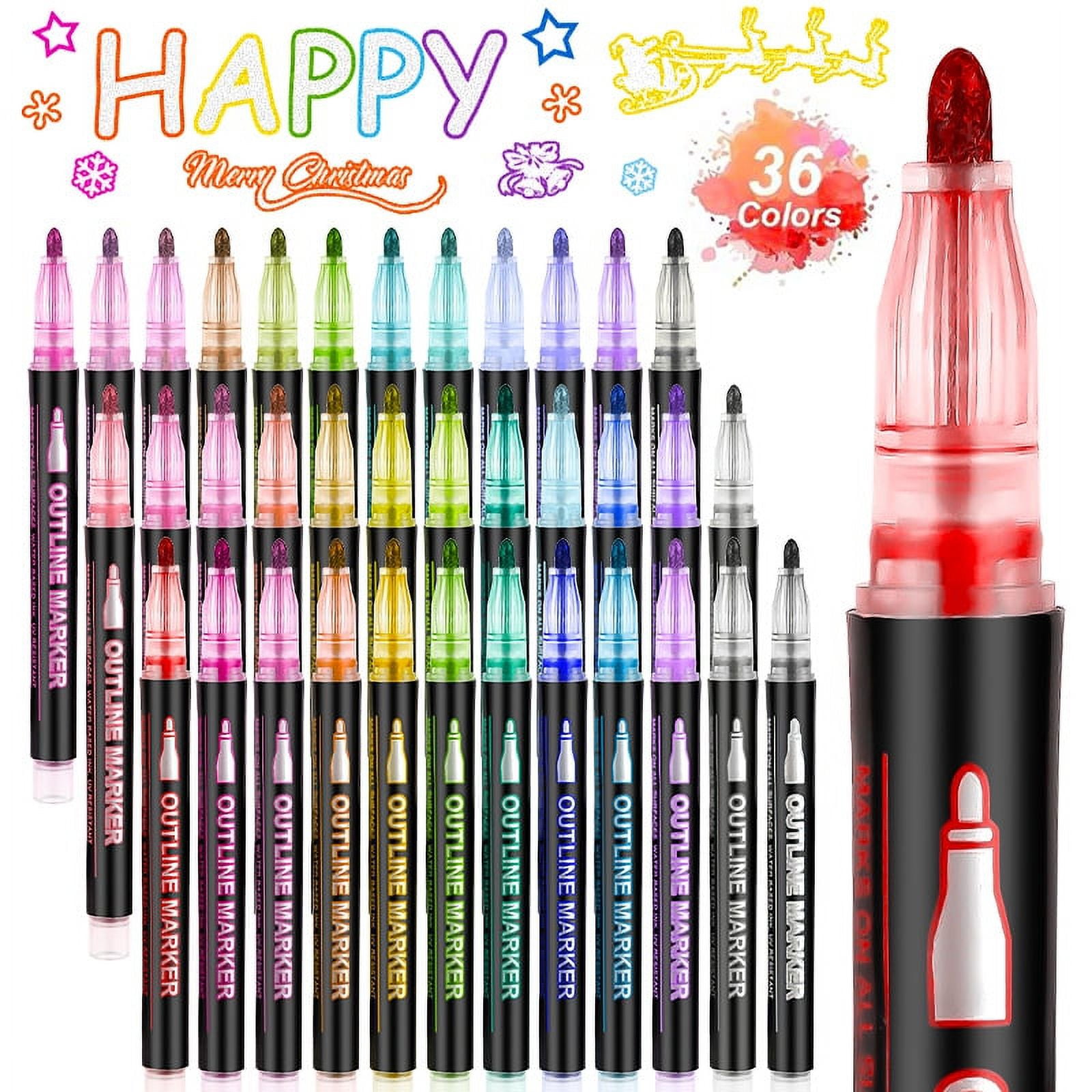 HOTBEST 20 Colors Outline Marker Double-line Shimmer Markers Plastic Self  Outline Pens Set Metallic Markers DIY Art Craft for Gift Card Making  Drawing