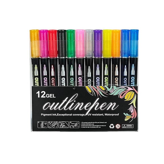 Double Line Outliner Markers Coloring Lightstick Pens Acrylic Markers Brush Doodle Outline Pens Art Greeting Card Stocking Stuffers2ml
