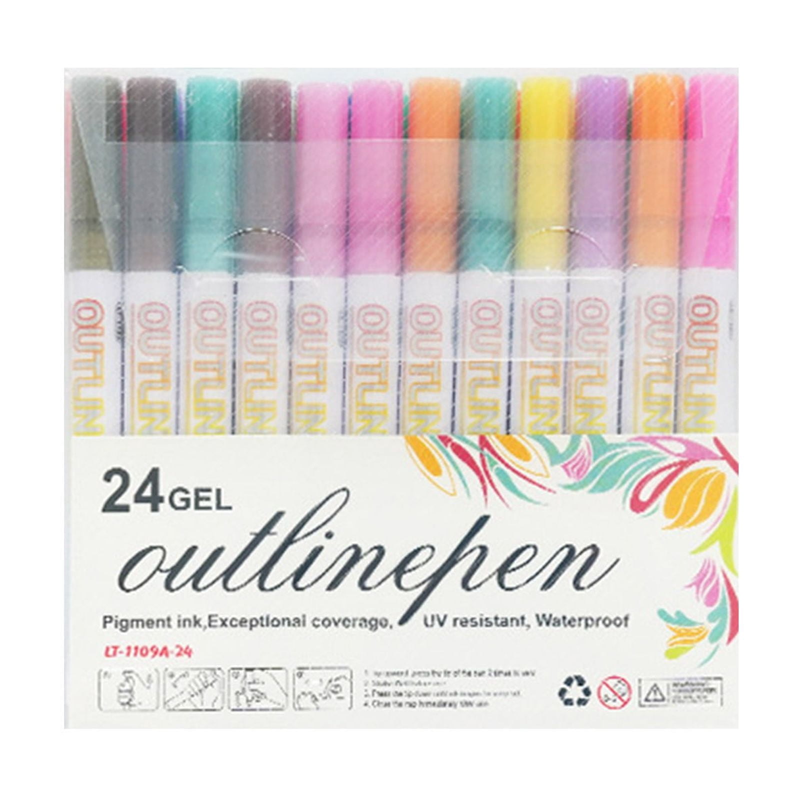 Double Line Pens,Double Line Outline Markers,Glitter Markers,Self-Outline Metallic Markers,Self-Outline Pens Metallic Glitter Pens for Drawing, Diy Art Crafts, Holiday Cards,Greeting Card,24 Colors