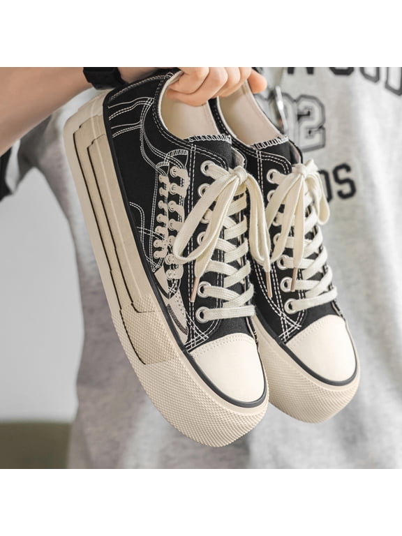 Double Line Stitching Platform Canvas Skate Sneakers
