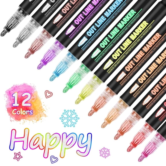 Double Line Super Squiggles Glitter & Metallic Markers, Self Outline Pens for DIY Crafts, Doodle, Writing,Art Supplies Scrapbooking