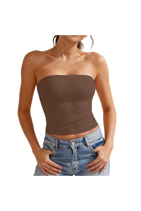 Double Lined Tube Top for Women Backless Strapless Bandeau Bikini Cute Crop Tank for Summer Going Out Party