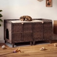 thumbnail image 1 of Double Litter Box Enclosure for 2 Cats - Rattan Hidden Cat Furniture with Litter Mat 2 Hooks & Doors, Large Cat House for 2 Litter Boxes, Easy Clean, 47.2" l x 19.7" w x 23.6" h Brown, 1 of 7