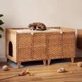 thumbnail image 1 of Double Litter Box Enclosure for 2 Cats - Rattan Hidden Cat Furniture with Litter Mat 2 Hooks & Doors, Large Cat House for 2 Litter Boxes, Easy Clean, 47.2" l x 19.7" w x 23.6" h Brown, 1 of 7