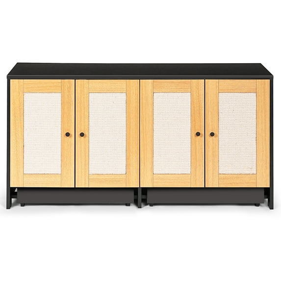 Double Litter Box Enclosure,Cat Litter Box Enclosure for 2 Cats, Hidden Litter Box Furniture with Rattan Doors, 47" L x 19.8" W x 21.8" H,Black