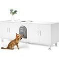 thumbnail image 1 of Litter Box Enclosure for 2 Cats, Cat Litter Box Enclosure Furniture with Double Room, Wooden Litter Box Furniture with Cat Door, White with Legs, 1 of 6