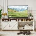 thumbnail image 1 of Double  Litter Box Enclosure with Power Outlet, Farmhouse Large Hidden Litter Box Cabinet TV Stand for 2 Cats, Antique White, 1 of 7