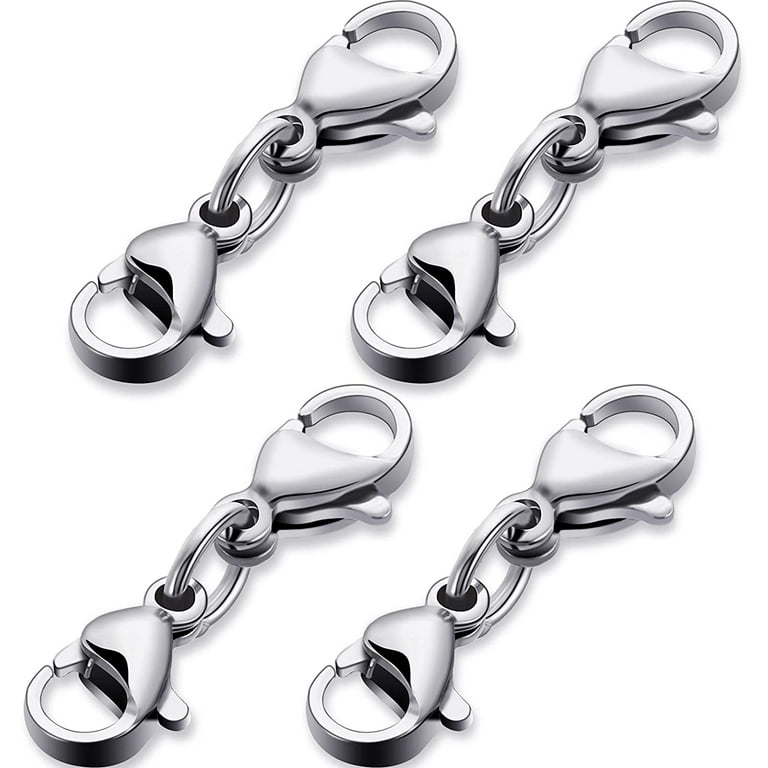 Double Lobster Clasp Extender 4 Pieces Double Claw Connector Silver Bracelet Extension Clasp Small Bracelet Extender Necklace Shortener Clasp for DIY