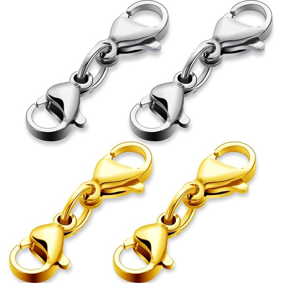 Double Lobster Clasp Extender Double Claw Connector Bracelet Extension Clasp Small Bracelet Extender Necklace Shortener Clasp for DIY Jewelry Making 0.98 Inch(Gold, Silver,0.98 Inch)