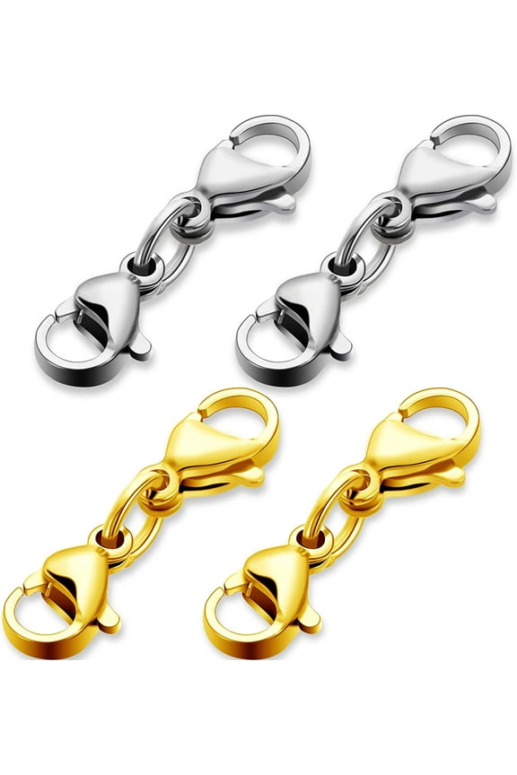 Double Lobster Clasp Extender Double Claw Connector Bracelet Extension Clasp Small Bracelet Extender Necklace Shortener Clasp for DIY Jewelry Making 0.98 Inch(Gold, Silver)