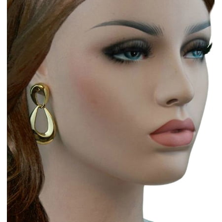Double Loop Gold Tone Door Knocker Pierced Earrings 2"