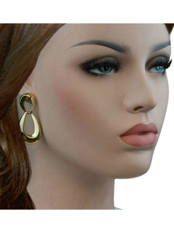 Double Loop Gold Tone Door Knocker Pierced Earrings 2"