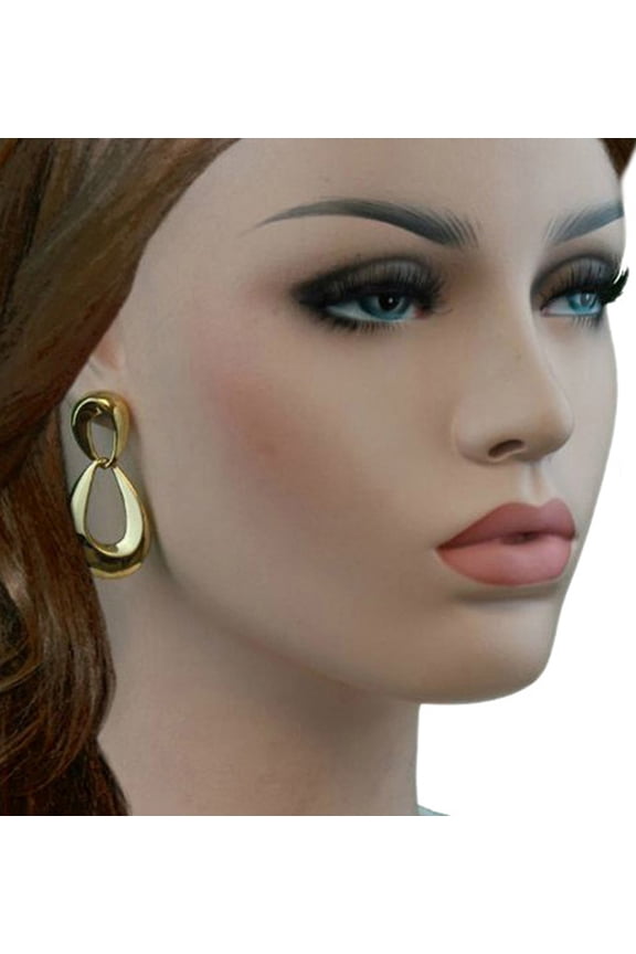 Double Loop Gold Tone Door Knocker Pierced Earrings 2"