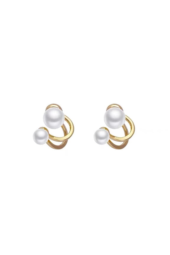 Double Loop Pearl Earrings New Delicate And Versatile Ear Loops 925 Silver Pin Earrings
