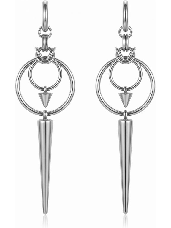 Double Loop Spike Earrings for Women Men, Stainless Steel Long Dangle Hoop Earrings, Punk Gothic Vintage Jewelry Gift