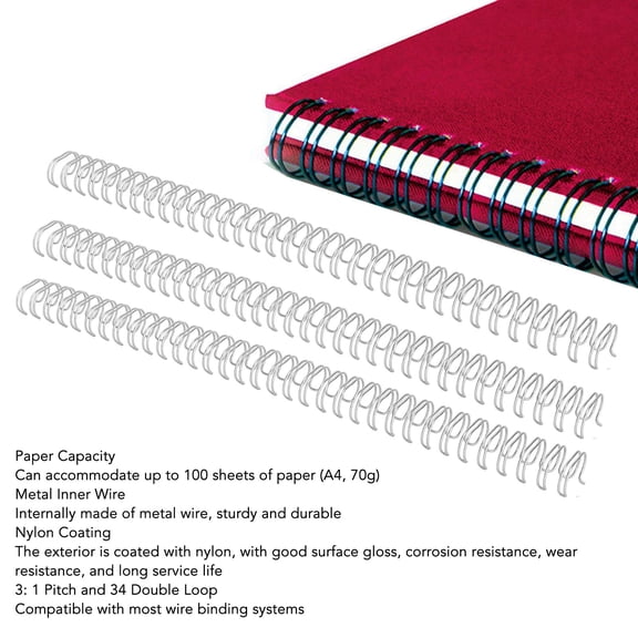 Double Loop Wire Binding Spine - Iron with Nylon Coating, 1/2in Diameter, 34 Loop, 100 Sheet Capacity