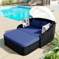 thumbnail image 1 of Double Lounge Sunbed With Adjustable Canopy And Pillow - Black Blue Cushions Outdoor Sun Lounger Relaxing Pe Cushion, 1 of 6