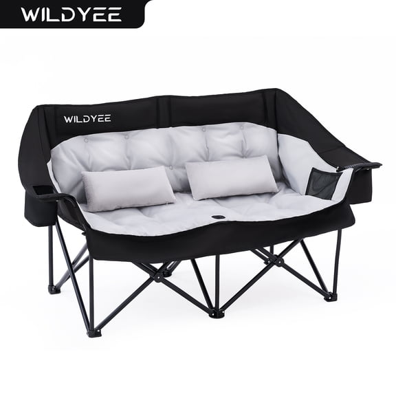 Double Low Camping Chair Padded 2 Person Camping Chair Camping Loveseat - Heavy Duty Oversized Camping Couch for Adults Outdoor Lawn Beach - Portable Folding Sofa with Cup Holders and Carry Bag