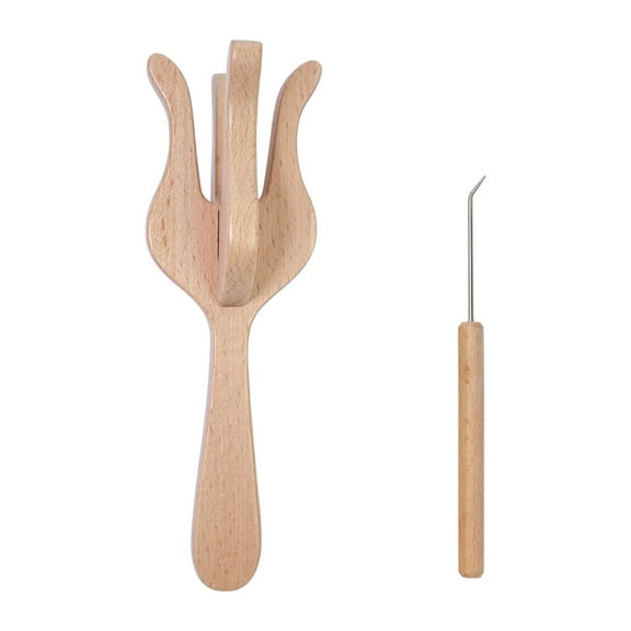 Double Lucet Knitting Fork with Needle Portable Wooden Weaving Tool for DIY Bracelets Necklaces and Decorative Items