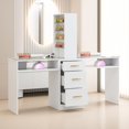 thumbnail image 1 of Double Manicure Table, Nail Desk for Nail Tech w/Glass Top & Wrist Rest, Nail Beauty Workstation w/3 Storage Drawers & 8-Tiers Open Shelves(White), 1 of 7