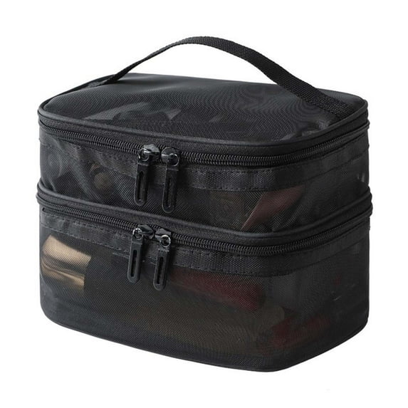 Double Mesh Makeup Bag for Women Large Capacity Toiletry Cosmetic Storage Travel Organizer Portable Durable 2024