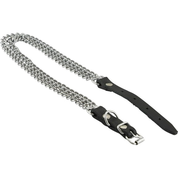 Double Metal Chain 1/2" Wide Genuine Leather Straps Dog Collar (19"-21")