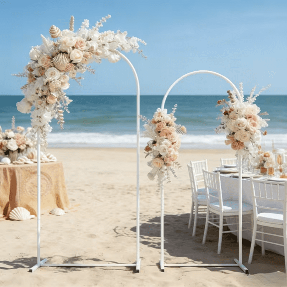 Double Metal Wedding Arch Stand 6FT & 5FT Heavy Duty Round Pipe Backdrop Frame for Wedding Ceremony Birthday Baby Shower Party, White