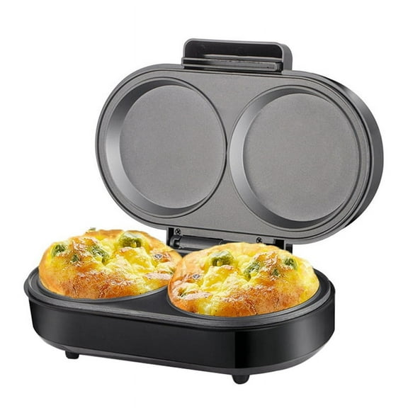 Double Mini Omelet Maker Round Non-Stick Grids Makes 2 Personalized Individual Breakfast Chaffles & Hamburger US Plug