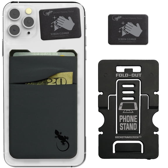 Double Mobile Phone Wallet, Smartphone & Android - Credit Card Holder & Adhesive Wallet (Gray-Black)