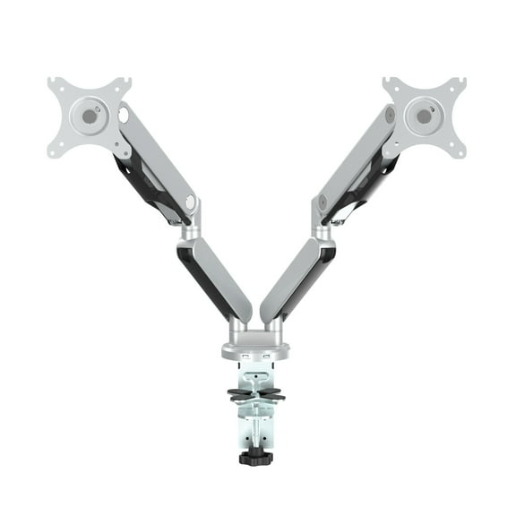 Double Monitor Arm 17"-30" in Silver Aluminum Finish