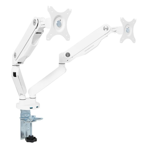 Double Monitor Arm 17"-30" in White Aluminum Finish