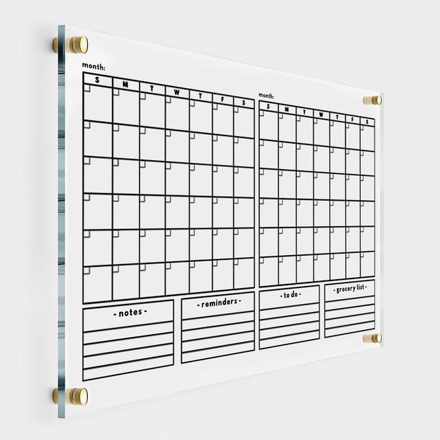 Double Month Calendar, Monthly and Weekly Dry Erase Calendar, Monthly